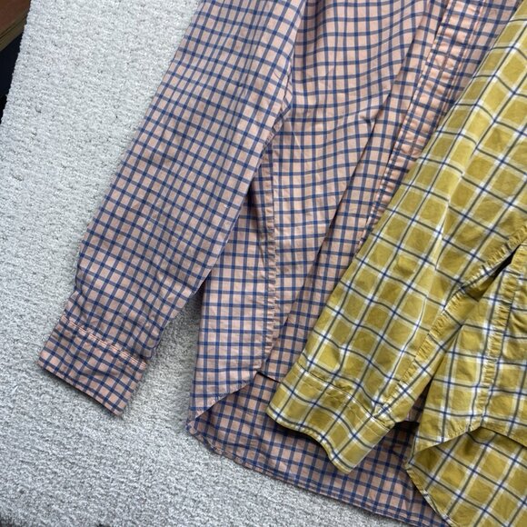 Lot x2 Uniqlo Long sleeve Shirt Mens M Check Plaid Button Up Pink / Yellow - Picture 3 of 12